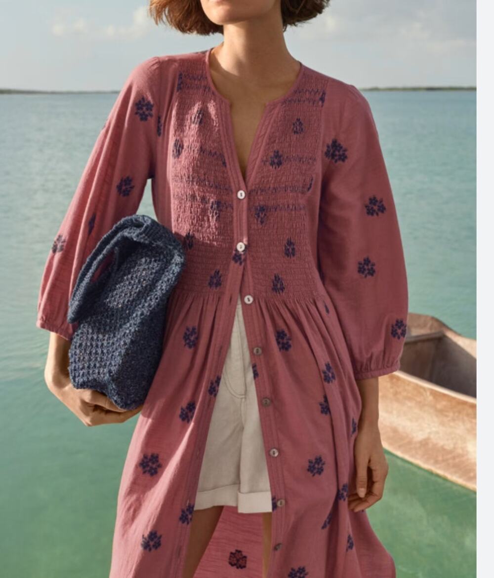 Wrap London Smocked Cotton Clipped Jacquard Maxi Dress Pink Boho Mauve